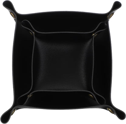 uxcell 2 Pcs Valet Tray for Women and Men, PU Leather Jewelry Tray Entryway Table Bedside Nightstand Catchall Storage Organizer for Jewelry Key Coin Watch Wallet(Square, Black)