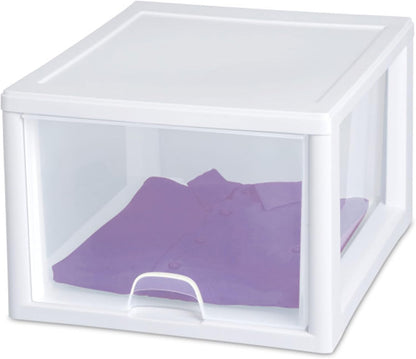 Sterilite 6-Pack 6 Quart Stacking Drawer, Clear Storage Closet Organizer, White Frame - Stackable Modular Plastic Drawers for Clothes, Accessories, Craft Supplies, Shoes or Linens