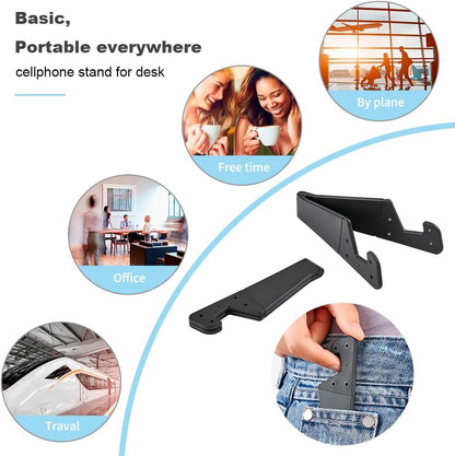3 Pack Portable Cell Phone Stand for Desk, 【Upgraded Material】 Universal Pocket-Sized Foldable Small Mobile Phone Holder, V Smartphone Kickstand Mount Compatible with iPhone IPads Kindle Android-Black