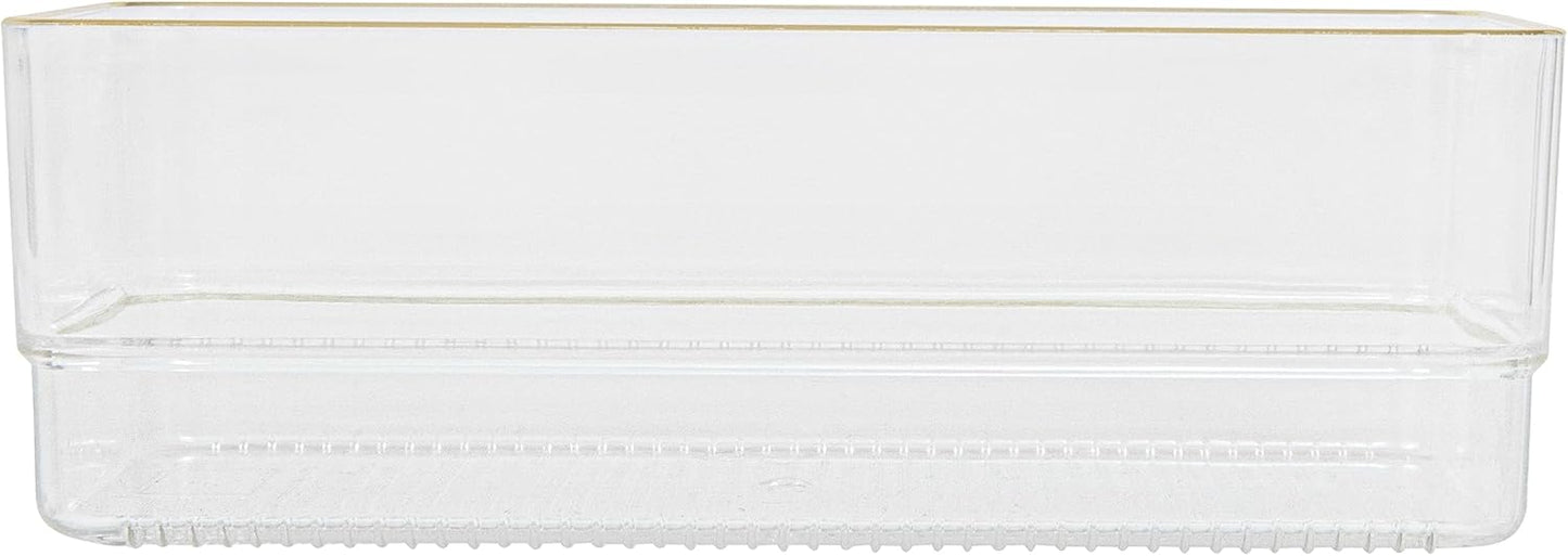 Martha Stewart Kerry Plastic Stackable Office Desk Drawer Organizers, 6" x 3", 6 Pack, with Gold Trim