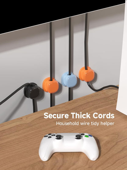 9 Pack Cord Organizer, Spring Cable Management, Adhesive Cute Cable Holder Clips, Phone Charger Wire Keeper for Desk Nightstand Car Office (9-Pack White_Orange_Blue)