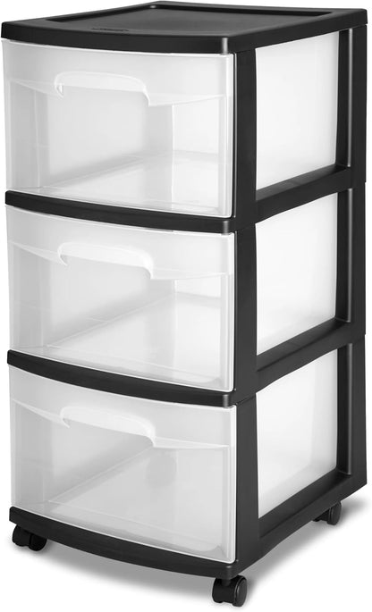 3-Drawer Storage Tower with Removable Clear Plastic Bins, Tool-Free Assembly, Multiple Sizes for Home Office (15.7"W)