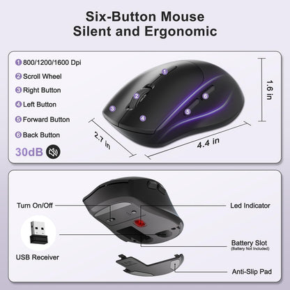 Wireless Keyboard and Mouse Combo, 2.4G Full Size Wave Keys Ergonomic Keyboard with Wrist Rest, Phone Holder, 3-Level DPI Wireless Silent Mouse with 6-Buttons, for Windows, Mac OS, Laptop, PC (Black)