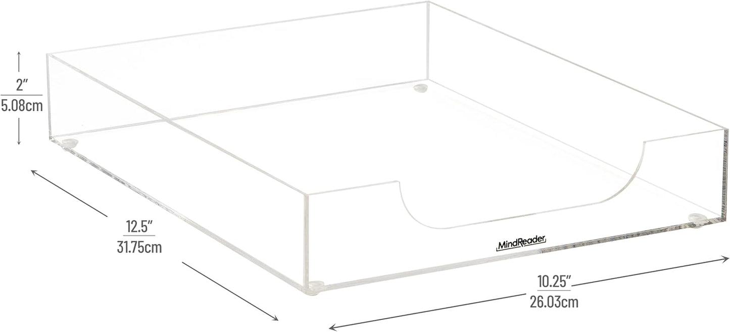 Mind Reader Paper Tray, Desktop Organizer, File Storage, Modern, Office, Acrylic, Clear