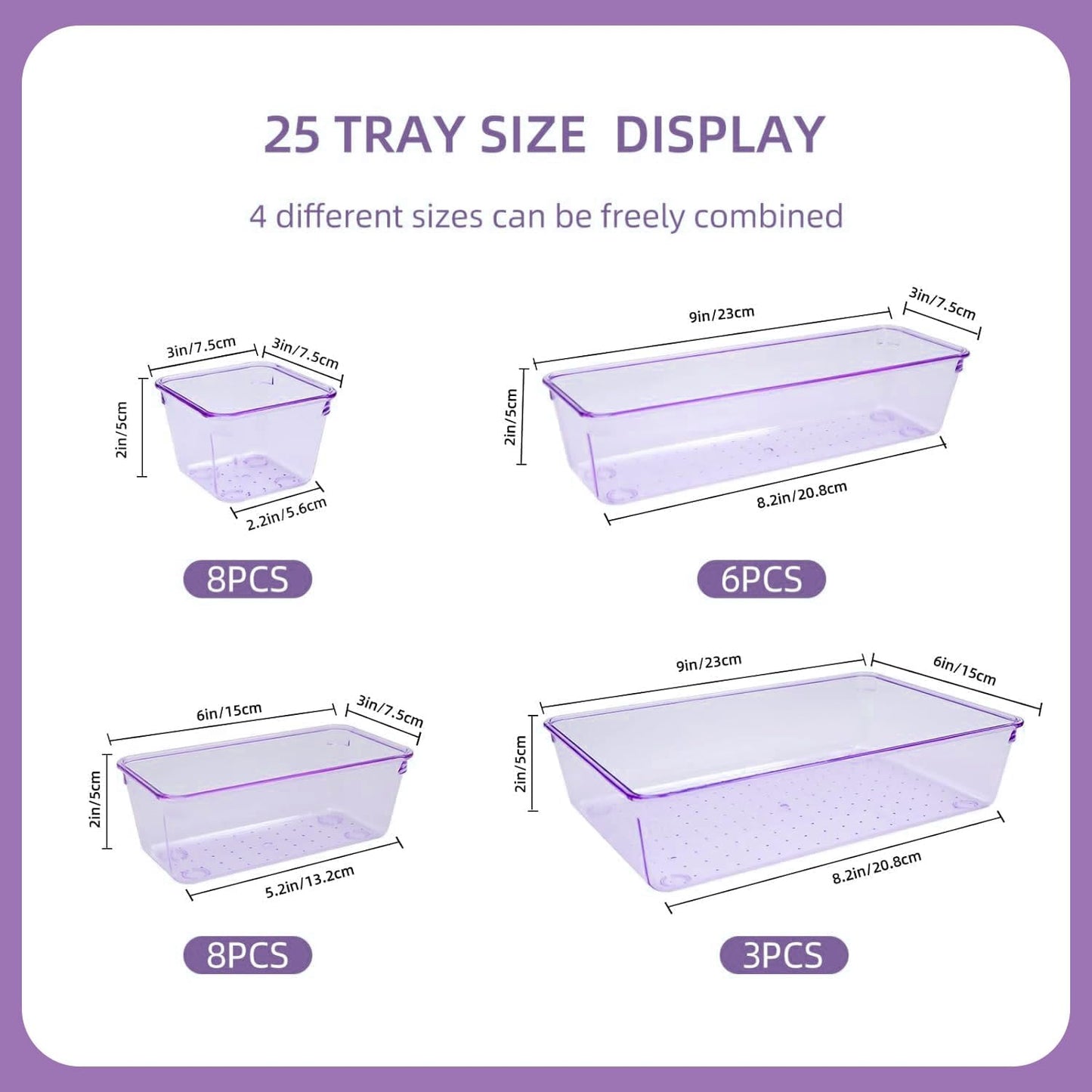 Clear Acrylic Drawer Organizers Set Storage for Makeup, Office Desk Small Vanity Trays for Drawer Bathroom Plastic Make up Organizers 25 Pcs