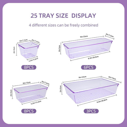 Clear Acrylic Drawer Organizers Set Storage for Makeup, Office Desk Small Vanity Trays for Drawer Bathroom Plastic Make up Organizers 25 Pcs
