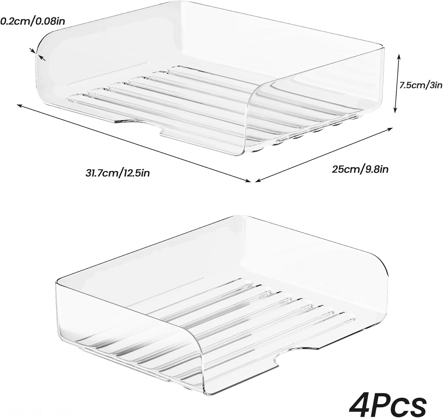 Tomorotec Desk Letter Tray Set, A4 Size Clear PET Stackable Document Organizer Office Desktop File Paper Holder Book Storage Rack Side Load Anti-Skid Stacking Support Convex Bottom (2X Landscape)