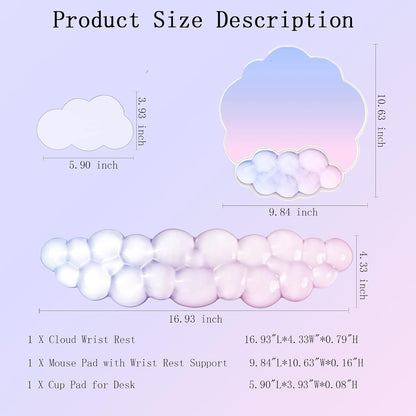 Cloud Wrist Rest Keyboard Pink Mouse Pad Set with Wrist Rest Ergonomic Wrist Pad Memory Foam Non-Slip Base Cute Gradient Wrist Support for Computer Laptop Gaming Home Office Relief Typing Pain
