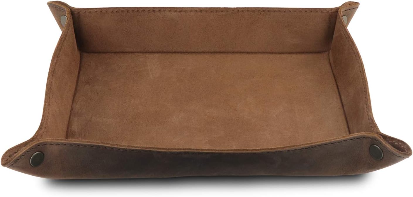 Londo Genuine Leather Tray Organizer - Practical Lightweight Water Resistant Computer Table Desk Storage Box for Wallets, Watches, Keys, Coins, Cell Phones and Office Equipment