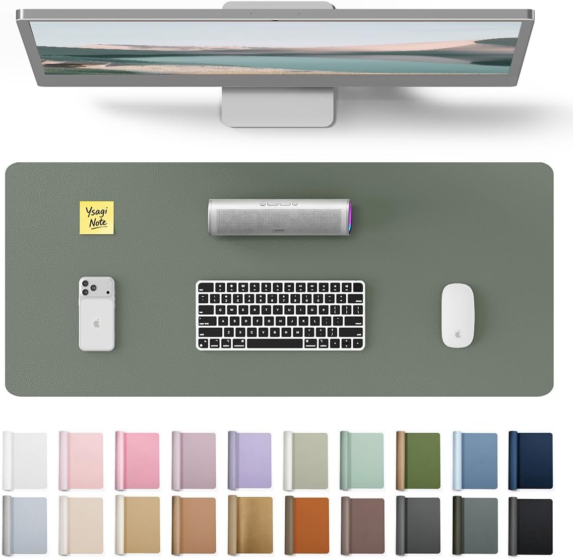 YSAGi Leather Desk Protector, Office Mat, Large Mouse Mat, Non-Slip PU Leather Blotter, Laptop Pad, Waterproof Writing Pad for Office and Home (Light Pink, 23.6" x 13.8") - Colors A