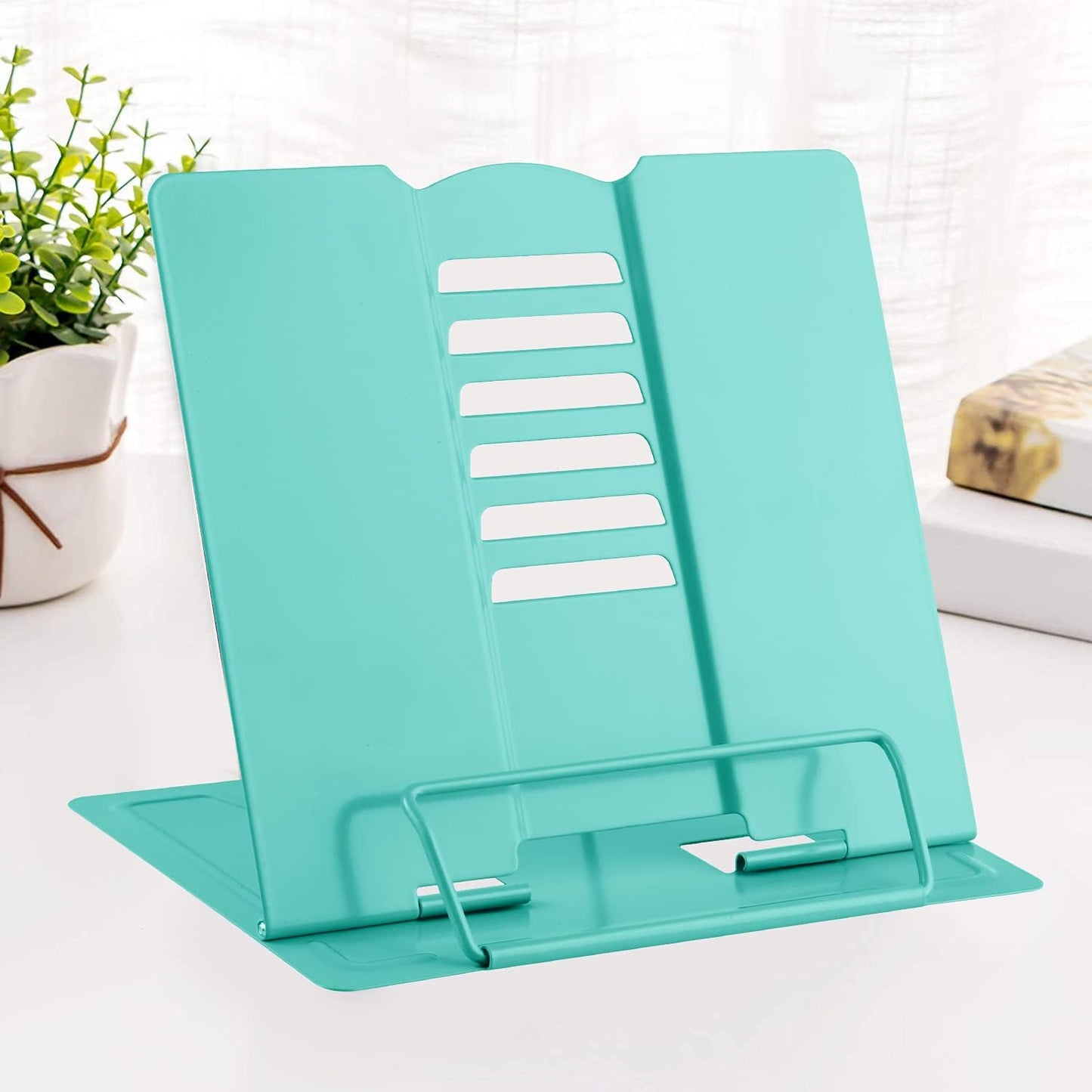 MSDADA Desk Book Stand Metal Reading Rest Book Holder Adjustable Cookbook Documents Holder for Recipes Textbooks Tablet Music Books, Mom Gifts, Gifts for Grandma Mom Mothers Day(Light Purple)