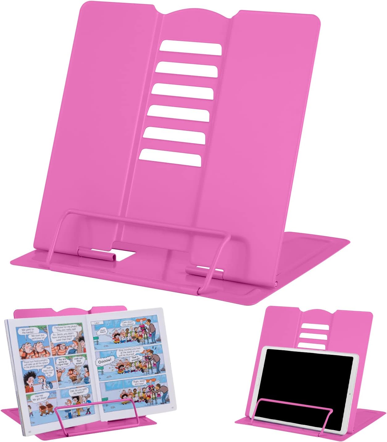 MSDADA Desk Book Stand Metal Reading Rest Book Holder Adjustable Cookbook Documents Holder for Recipes Textbooks Tablet Music Books, Mom Gifts, Gifts for Grandma Mom Mothers Day(Light Purple)