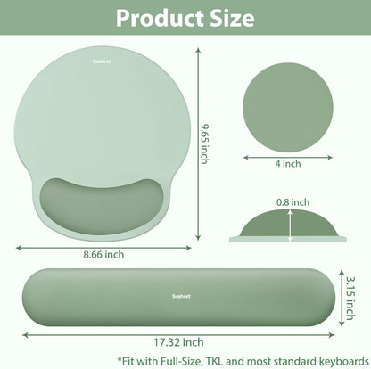 Sushret Mouse Pad and Keyboard Wrist Rest, 3-in-1 Gel Memory Foam Ergonomic Mouse Pad with Wrist Rest Set,Gaming Mousepad Arm Cushion Support for Computer Office Desk Accessories Cute Setup,Sage Green