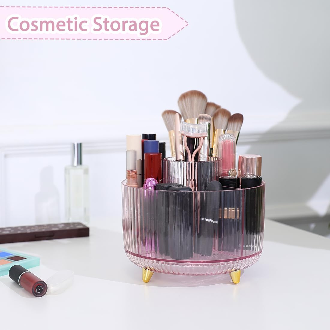 SKYDUE Rotating Pencil Pen Holder, Pen Organizer with 5 Slots - Aesthetic Desk Organizer and Accessories for School, Home, Office Supplies