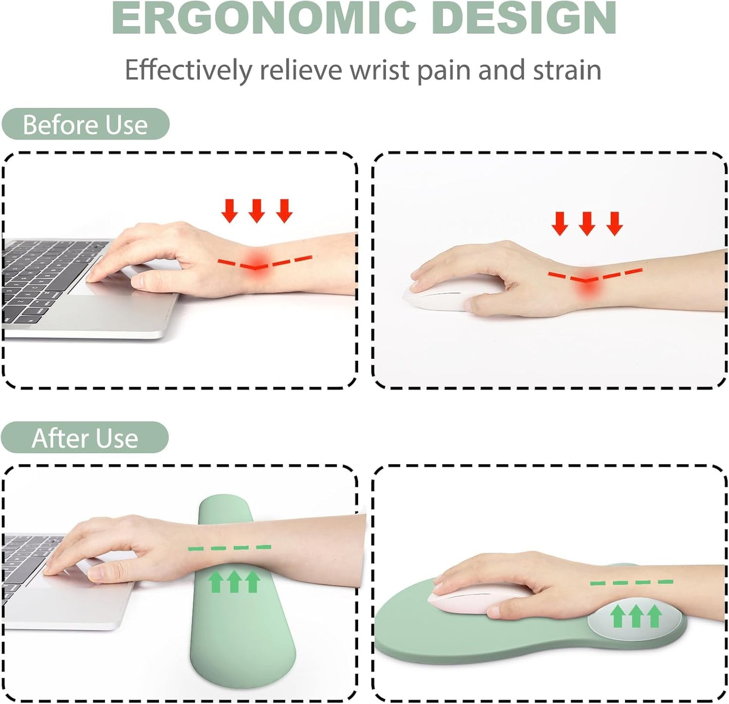 Ergonomic Mouse Pad with Wrist Rest and Keyboard Wrist Rest, Black Mousepad and Wrist Rest for Computer Keyboard, Pain Relief, Non-Slip PU Base, Gel Mouse Pad with Wrist Support for Gaming, Office