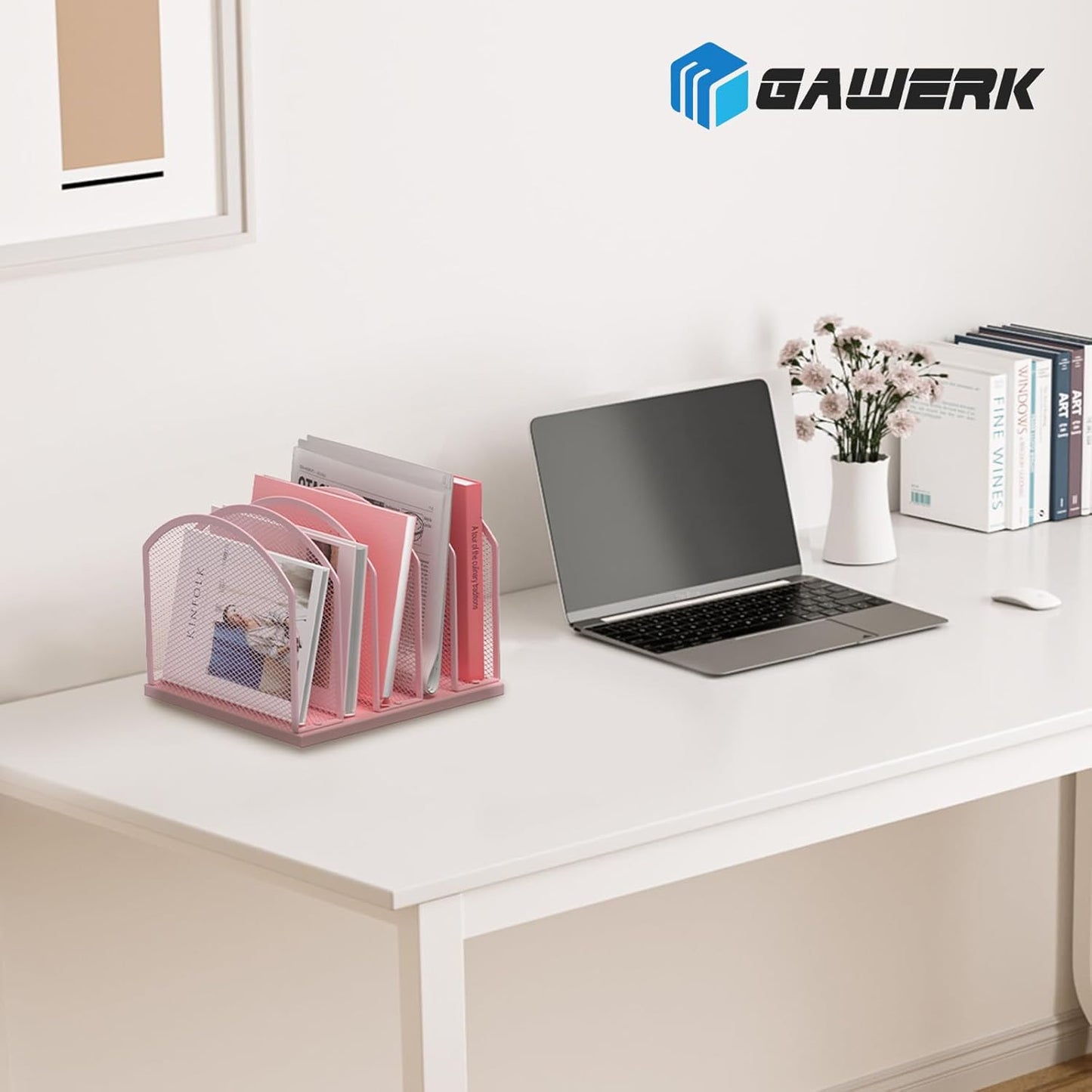 Gawerk 5-Section Vertical Desktop Organizer, 5-Section Mesh File Folder Stand Sorter for Office Home Classroom Organization (1, Black)