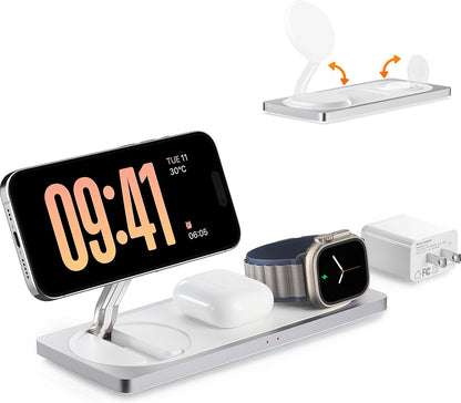 3-in-1 Charging Station for Apple Devices: Used for iPhone and Watch Charging Station with Magsafe Charger Stand, Wireless Charger for iPhone 17 Air 16 15 14 13 Series, Apple Watch Ultra, AirPods Pro
