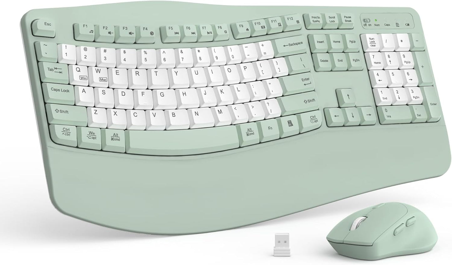 Wireless Keyboard and Mouse Combo,2.4G Full Size Wave Keys Ergonomic Keyboard with Wrist Rest for Natural Typing, 3 DPI Adjustable Ergonomic Silent Mouse for Computer/Laptop/Windows/Mac (Gray)