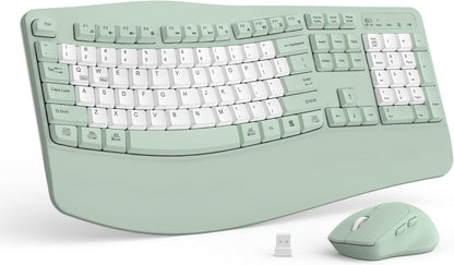 Wireless Keyboard and Mouse Combo,2.4G Full Size Wave Keys Ergonomic Keyboard with Wrist Rest for Natural Typing, 3 DPI Adjustable Ergonomic Silent Mouse for Computer/Laptop/Windows/Mac (Gray)