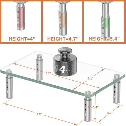 Hemudu Monitor Stand -3 Adjustable Height Monitor Riser, Computer Monitor Stand, Desktop Organizer, Monitor Stand Riser for PC, Computer, Laptop Clear