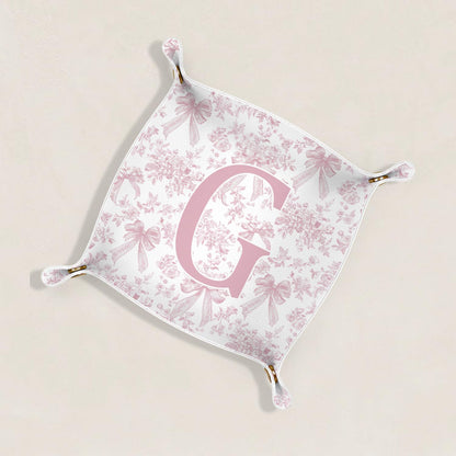 Gifts for Mom Initial Valet Tray,Pink Personalized Gifts for Women Mom Grandma Girlfriend,Nightstand Desk Accessories PU Leather Tray Organizer for Birthday Christmas Gift Ideas (B)
