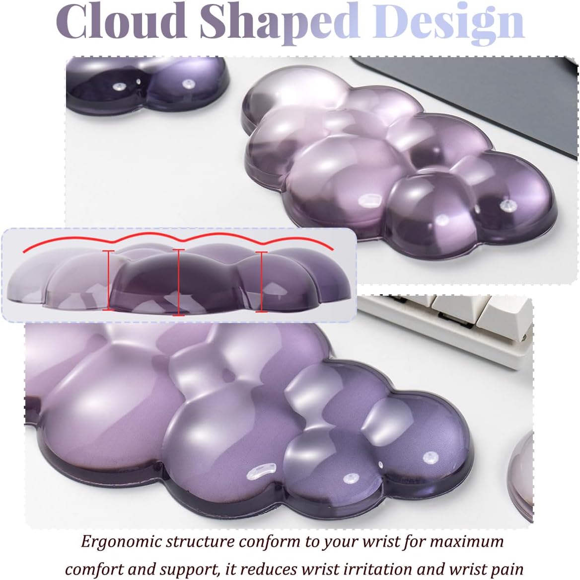 Gel Keyboard Wrist Rest Cloud Set, Clear Ergonomic Wrist Support and Arm Support Keyboard Rest for Typing Pain Relief, with Non-Slip Soft Washable Wrist Rest(Pink Blue)