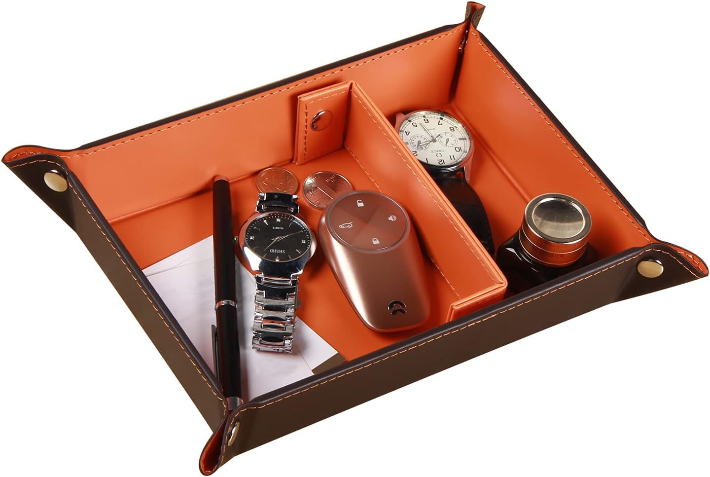 YAPISHI Key Dish Bowl for Men, Entryway Catchall Holder Bedside Table Valet Tray for Pocket Stuff, PU Leather Nightstand Organizer for Dice/Coins/Wallet/Watch/Rings/Sunglasses, Dresser/Coffee Table