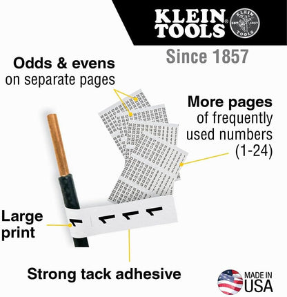 Klein Tools 56250 Wire Marker Book for Cable Management, Electric Panel Organization Wire Label Stickers, Numbered 1-48