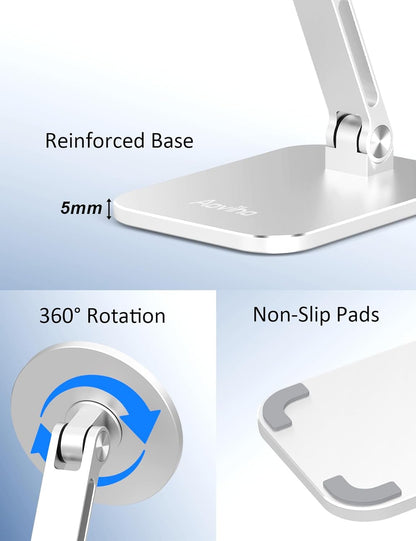 Aoviho Magnetic Phone Stand for MagSafe Adjustable - Aluminum Portable Phone Holder for Desk with 360° Rotating Head Compatible with iPhone 16/15/14/13/12 Pro Max and Magnetic Phone Case, Silver