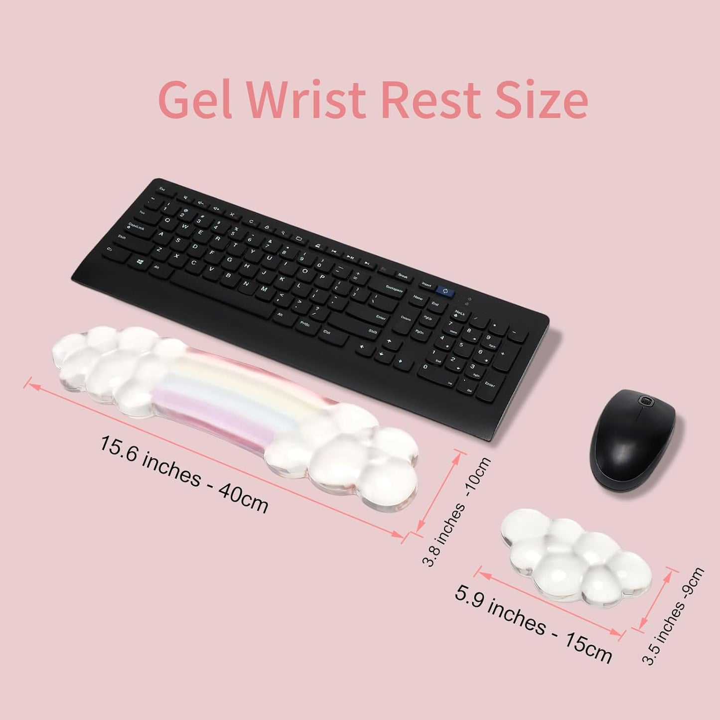 MEGREZ Clear Gel Wrist Rest for Keyboard and Mouse, Cute Crystal Gel WristRest, Ergonomic Wrist Rest Set, Cloud Wrist Rest Keyboard, Pink