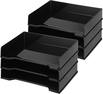 DoubleFill 12 Pcs Stackable Letter Tray Rectangular Plastic Desk Organizer 13 x 9.5 x 2.6 in Paper Holder File Tray Accessories Rack for Desktop Office Desk Drawers (Clear)