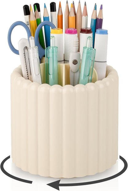 Anyoifax 360° Rotating Pen Holder 7 Slots Desk Organizer Removable Pencil Cup Plastic Art Supplies and Accessories Desktop Storage Box Caddy for Office, School, Home (White)