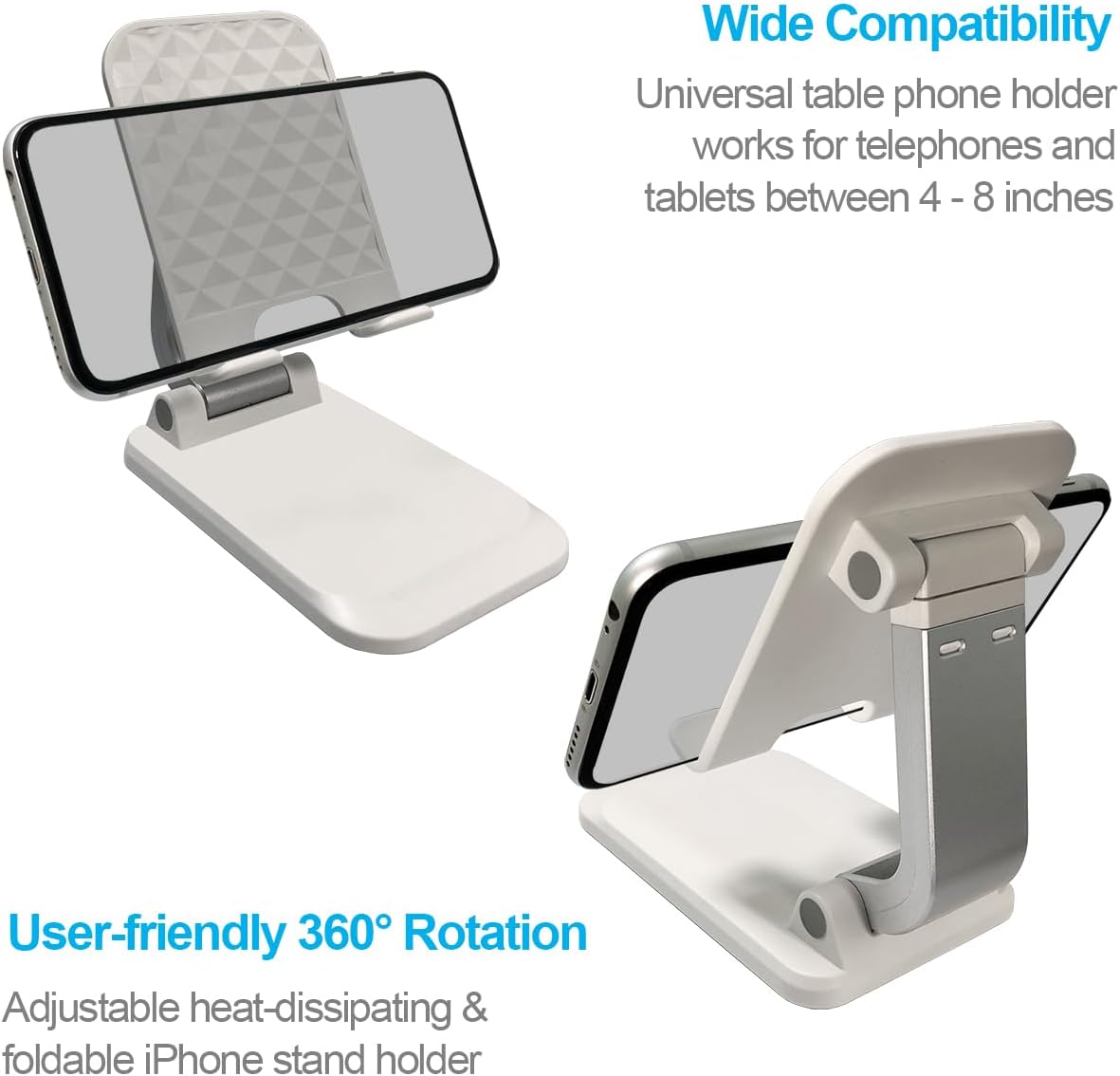 POQOD 2 Pack Cell Phone Stand, Foldable Phone Holder for Desk Compatible with Phone 15 14 13 12 11 Pro Xs Xs Max Xr X 8, Nintendo Switch, All Phones, Black & White