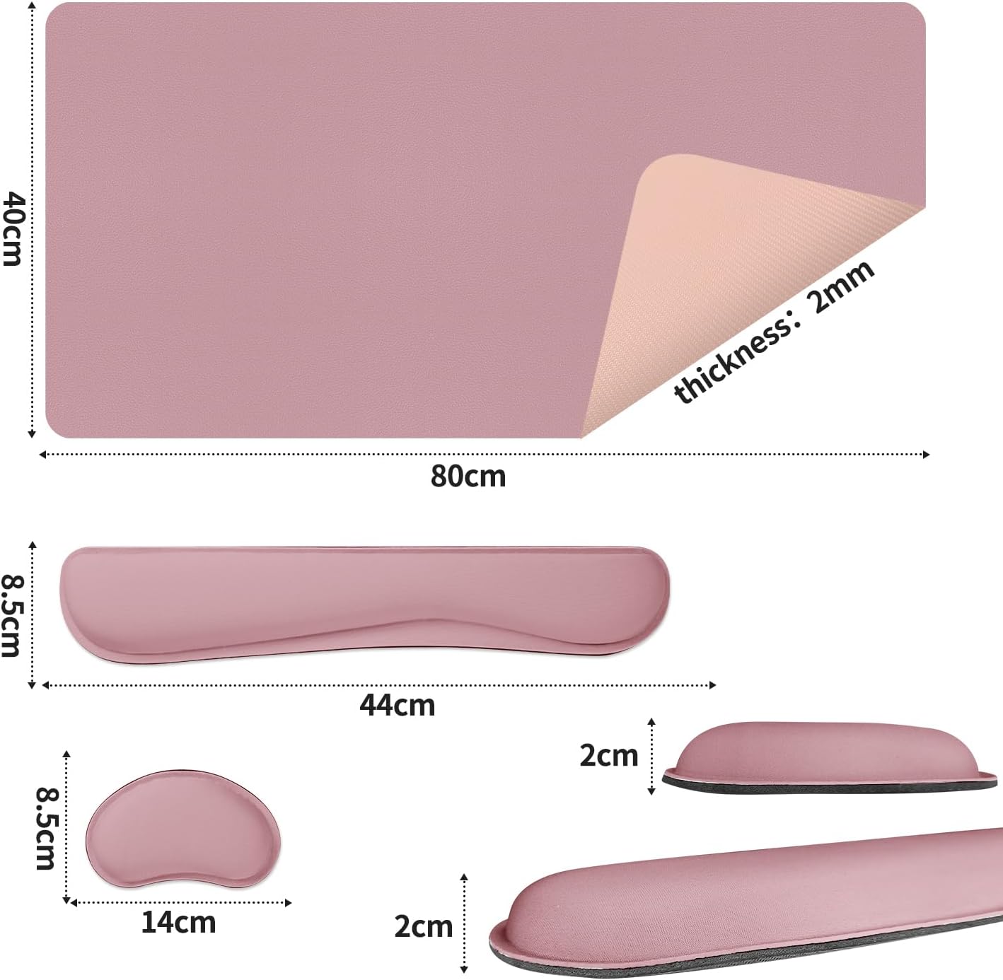 Mouse Pad and Keyboard Wrist Rest, 3-in-1 Large Keyboard and Mouse Pad Set, Ergonomic Wrist Rest for Computer Keyboards, Non-Slip Desk Mat Protector for Women (Purple Pink, 31.5" X 15.7")