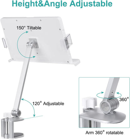 PATIKIL Book Stand for Reading, Metal Reading Rest Book Holder with Page Clips, Height Angle Adjustable, 360° Rotating Arm Suitable for Sheet Music, Laptop