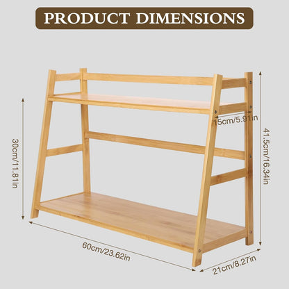 2-Tier Ladder Desktop Bookshelf, 23.62" Wide Wooden Countertop Storage Hutch for Office, Dorm and Home, Small Desk Organizer for Books and Decor
