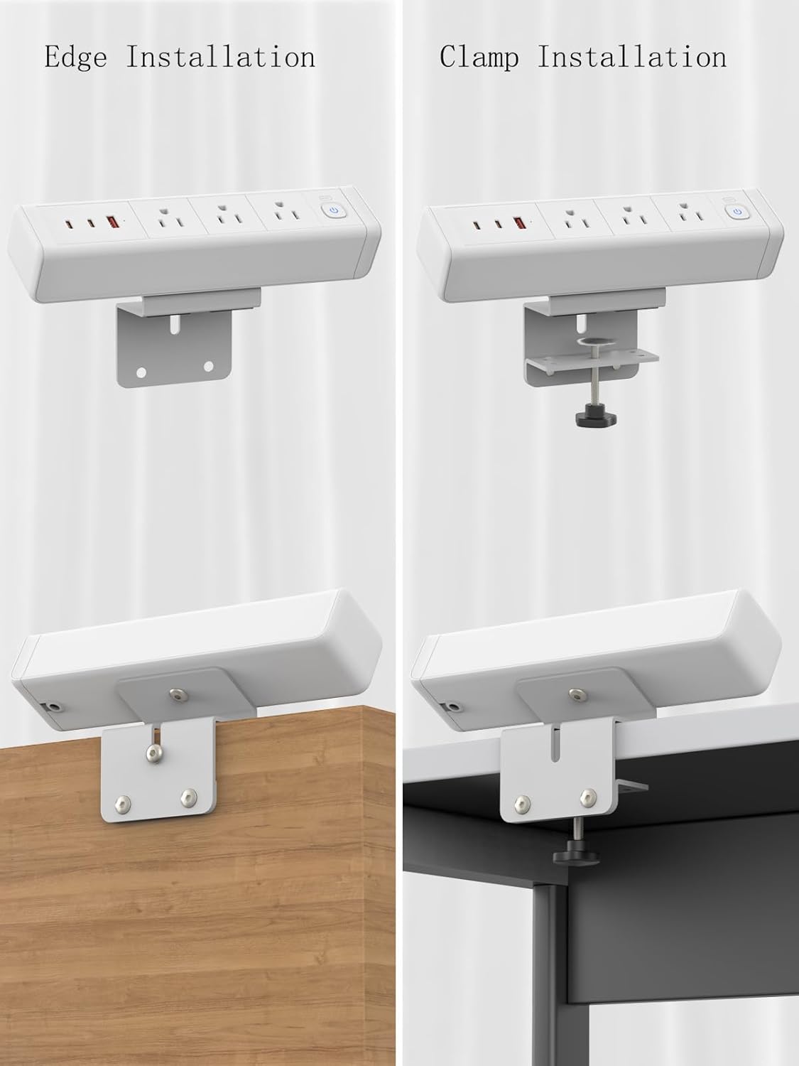 Nightstand Charging Station with 4 USB-C&2 QC 3.0 USB A Ports 3 AC Outlet, Desk Edge Mount Power Strip with USB-C Ports Tabletop Surge Protector Desk Clamp Power Strip for Home Office(Black)