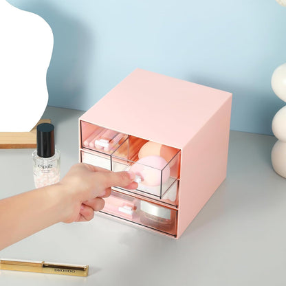 MILULUGO Makeup Organizer with 4 Drawers, Desk Organizer, Cosmetics Storage Box for nail polish, Lipstick, Brushes, Jewelry, Skincare, Bathroom Organization Boxes - White