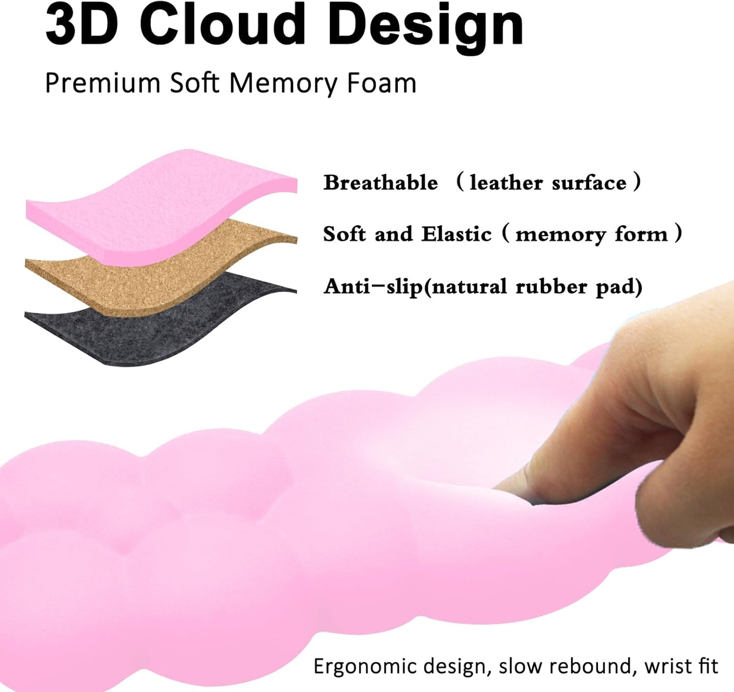 Cloud Keyboard and Mouse Wrist Rest Pad for Computer Arm Pain Relief- Ergonomic Wrist Support Mousepad with Non-Slip PU Base for Office, Gaming, and Home Use Anti-Fatigue(Black)