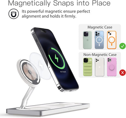 3-in-1 Charging Station for Apple Devices: Used for iPhone and Watch Charging Station with Magsafe Charger Stand, Wireless Charger for iPhone 17 Air 16 15 14 13 Series, Apple Watch Ultra, AirPods Pro