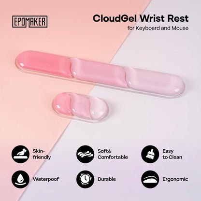 EPOMAKER CloudGel Wrist Rest for Keyboard and Mouse, 2 Pieces Silicone Wrist Support, Anti-Slip Rubber Bottom, Ergonomic Design, Suitable for Office/Computer/Laptop/Gaming (Pink)