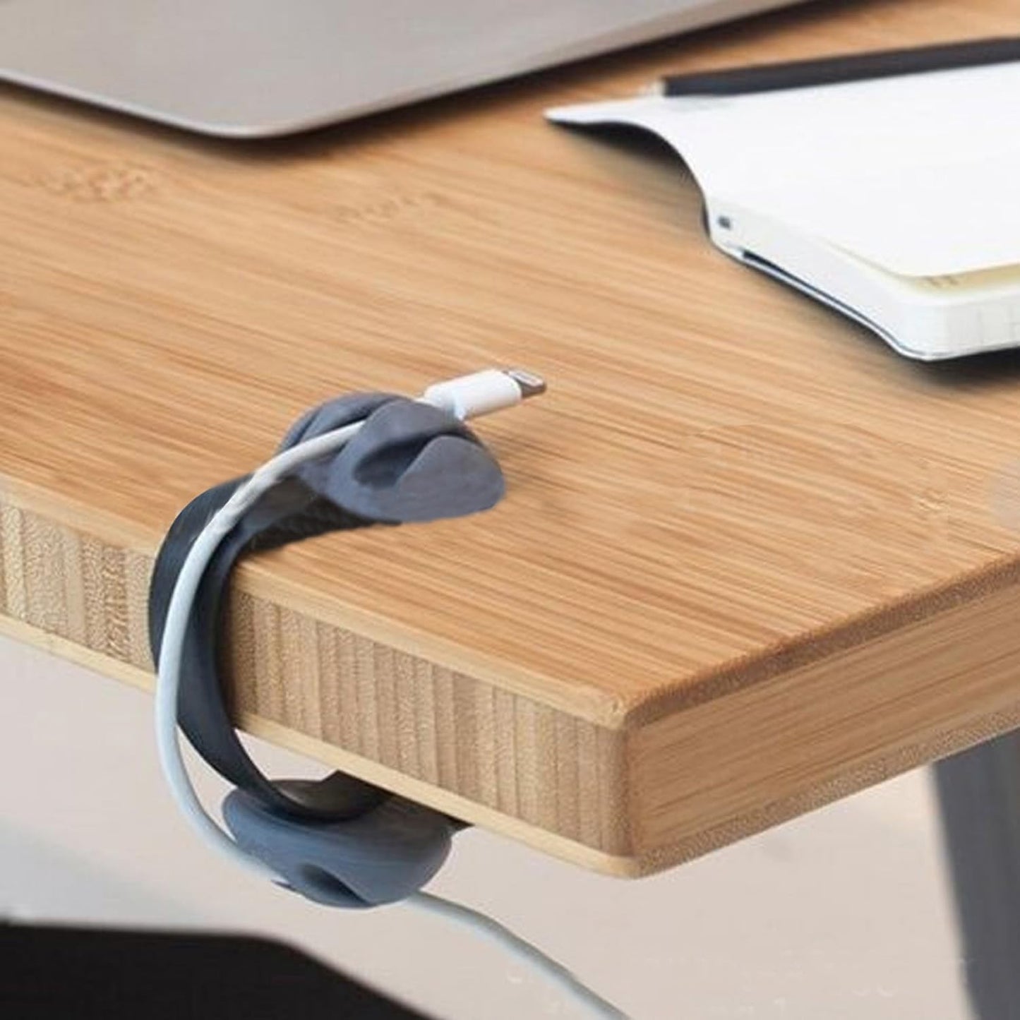 Coralpearl Desk Cable Drop Clips Non-Adhesive, Table Cord Stay Holder Weighted, Small Wire Management Clamp Removable, Silicone Tidy Organizer Keeper for Phone Computer Chargers (1 Black + 1 White)