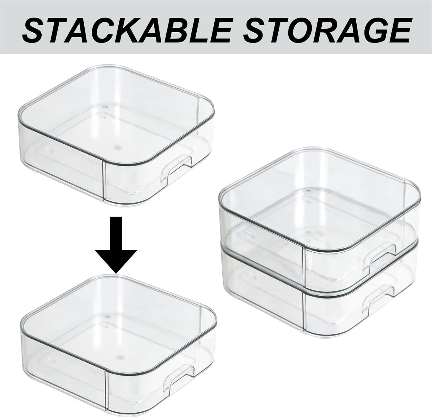 Set of 2 Stackable Storage Drawers - 6.7" Clear Plastic Drawer Storage, Acrylic Makeup Organizer, Desk Counter Cabinet Office Organizer, Bathroom Organizers and Storage (Modern/Set of 2)