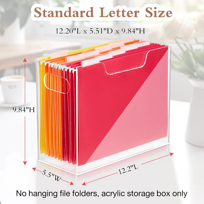 Jumyee Clear Acrylic File Folder Organizer with Handle – Portable Hanging File Box for Letter/A4, See-Through Desktop File Storage for Home Office School (No Folders Included)