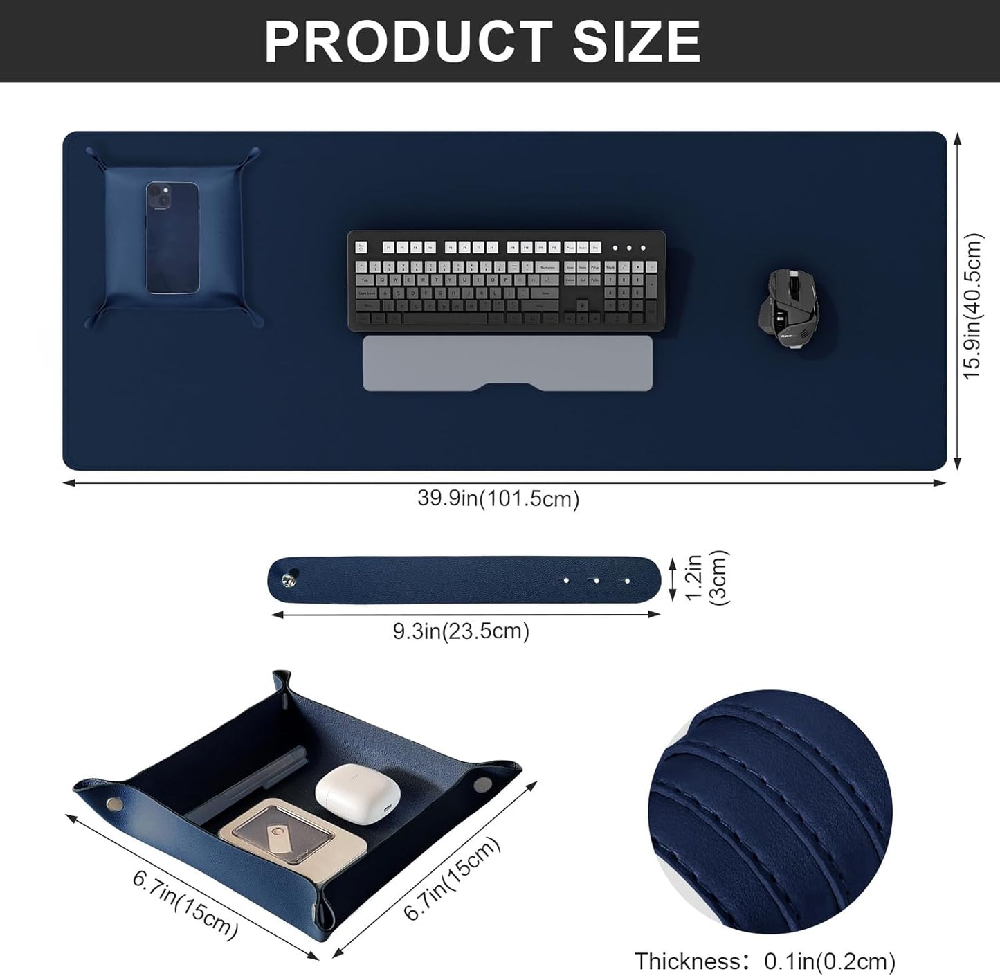 DAWNTREES Dual Sided Desk Mat,Leather Desk Pad,Cork Desk Mat Protector,with PU Leather Valet Tray Organizer,Large Mouse Pad,Desk Writing Pad for Office and Home(Dark Green 31.5"x15.8")