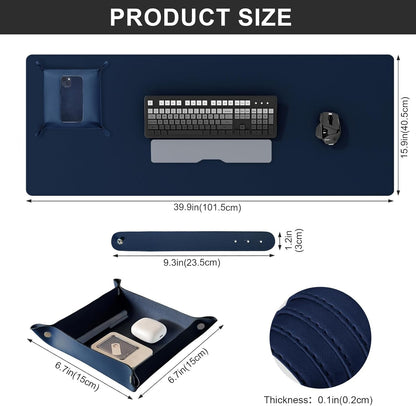 DAWNTREES Dual Sided Desk Mat,Leather Desk Pad,Cork Desk Mat Protector,with PU Leather Valet Tray Organizer,Large Mouse Pad,Desk Writing Pad for Office and Home(Dark Green 31.5"x15.8")