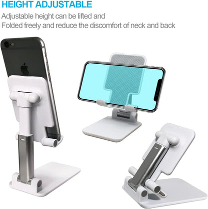 POQOD 2 Pack Cell Phone Stand, Foldable Phone Holder for Desk Compatible with Phone 15 14 13 12 11 Pro Xs Xs Max Xr X 8, Nintendo Switch, All Phones, Black & White