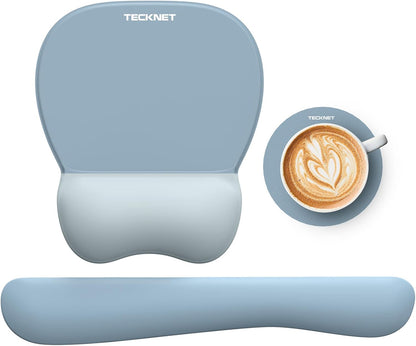 TECKNET Gel Mouse Pad with Wrist Rest, 3 in 1 Keyboard Wrist Rest for Pain Relief, Non-Slip PU Base & Easy Typing, Ergonomic Mousepad Set for Office & Home（Black）