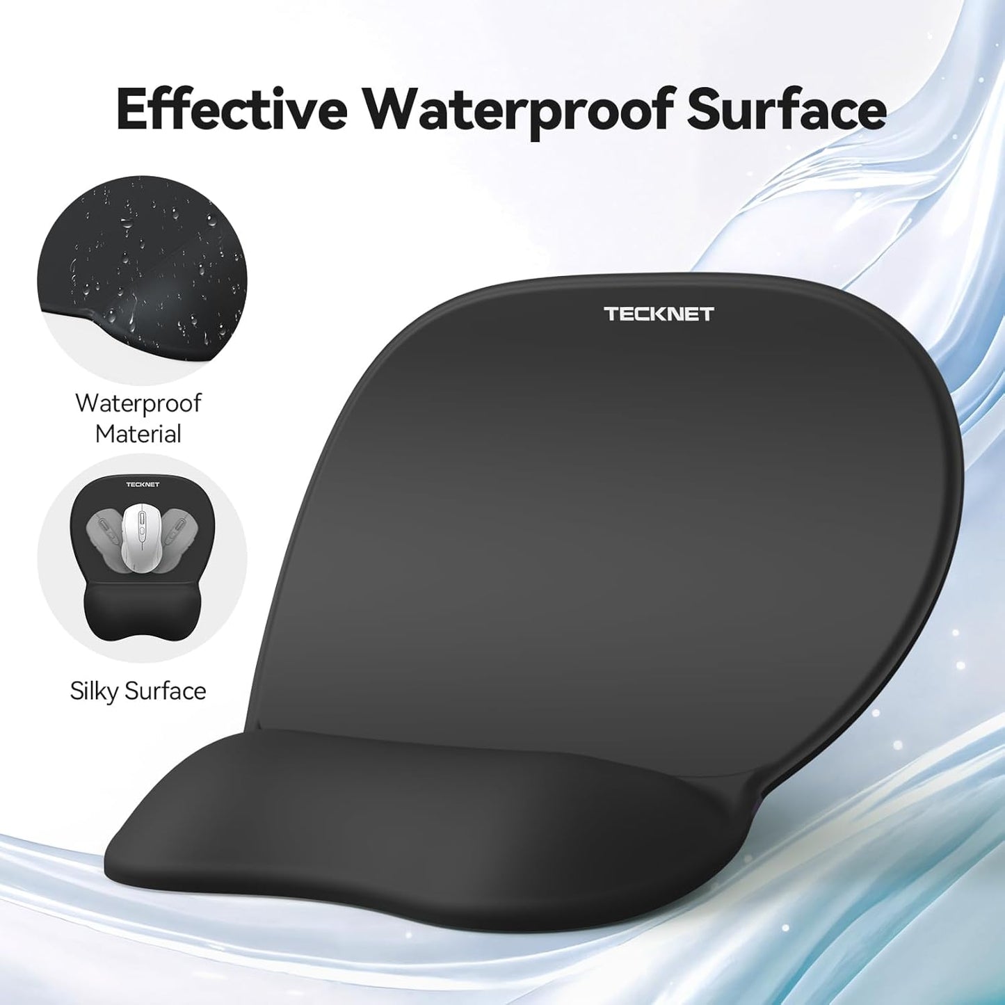 TECKNET Gel Mouse Pad with Wrist Rest, 3 in 1 Keyboard Wrist Rest for Pain Relief, Non-Slip PU Base & Easy Typing, Ergonomic Mousepad Set for Office & Home（Black）