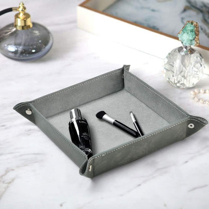 Oirlv Premium Leather Valet Tray for Men Jewelry Organizer, Desktop Storage,Key Wallets Cell Phones Catchall Tray Nightstand or Dresser Organizer Plate (Black)
